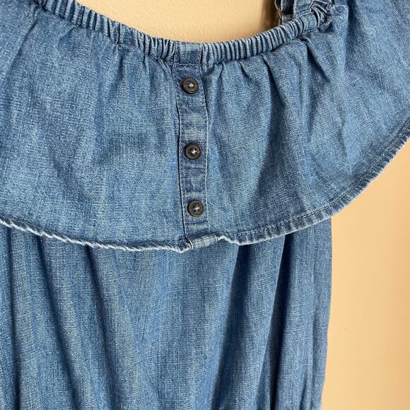 Abercrombie Kids Flutter Sleeve Wide Leg Denim Jumpsuit Pockets Girls Sz 13/14 - Picture 3 of 8